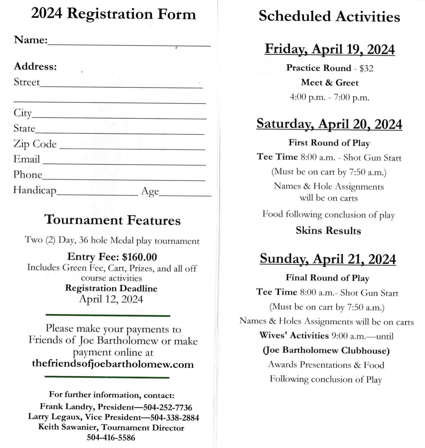 Registration Friends of Joe Bartholomew Golf Tournament